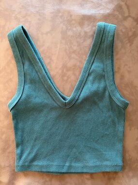 Teal Wild Fable Ribbed V-Neck Crop Tank Top - Women